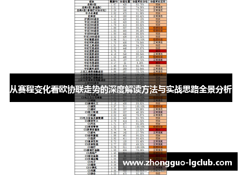 从赛程变化看欧协联走势的深度解读方法与实战思路全景分析